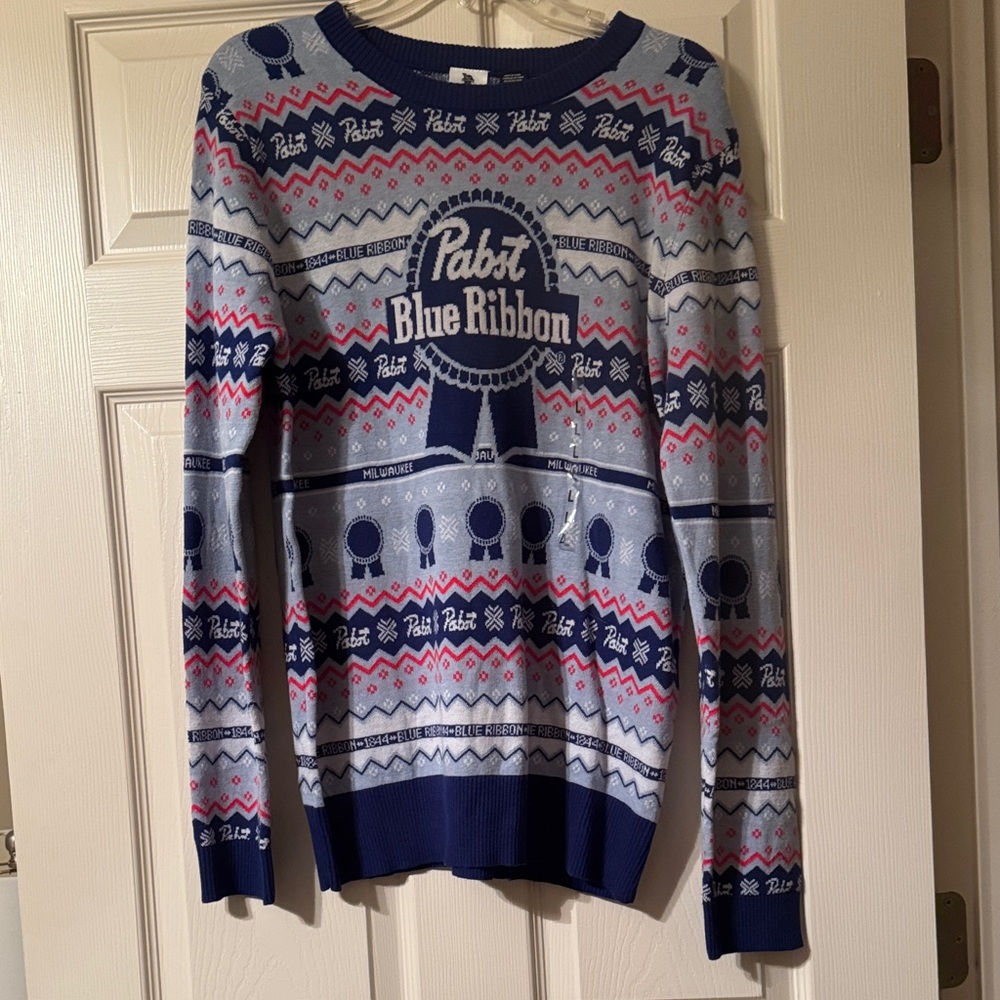 Pabst Blue Ribbon Logo Crewneck Sweater Men’s Size Large
